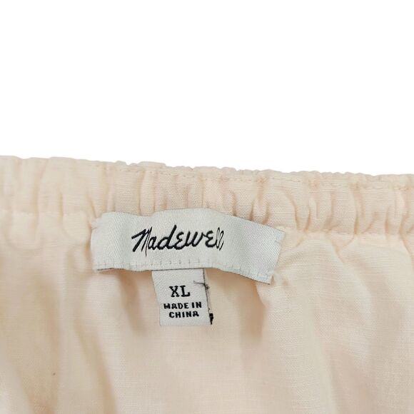 Madewell Jumpsuit Womens XL Light Peach Apron Ruffle Linen Blend Sleeveless - Picture 8 of 12